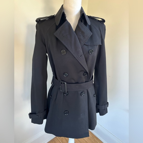 Burberry Short Black Trench Coat Size 6 - Picture 12 of 12